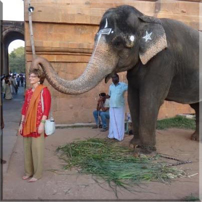 Anne Ondrey at Hindu Temple with Elephant